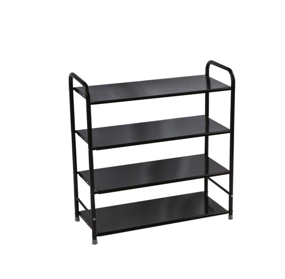 Schoenen opbergrek zwart - Schoenenrek - Schoenenkast - Organizer - 4 planken - Opbergplanken voor schoenen - 12 tot 15 paar schoenen - Schoenenstandaard - 25.5 x 59 x 61.5 cm - schoenenbank - metaal - zwart