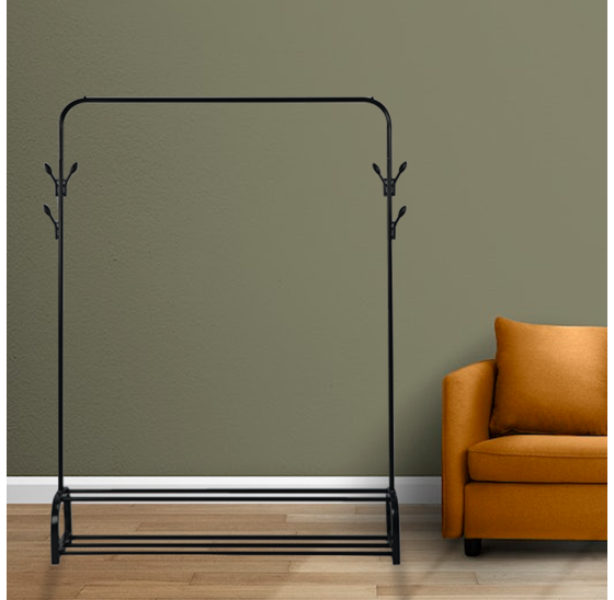 Alora Kledingrek zwart - kledingkast - kledinghanger - met schoenenrek - garderoberek - kledingstandaard - stabiel - kledingstang - ophangrek kleding - metaal
