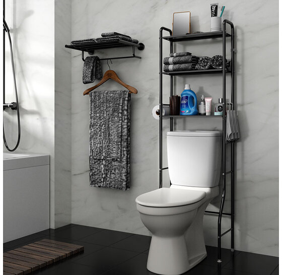 Wc Opbergrek Tracy - stellingkast metaal - opbergrek metaal - badkamerrek - wc kastje - zwart