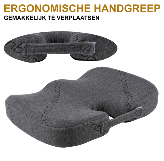 Alora bamboe zitkussen - traagschuim - orthopedisch zitkussen - matraskussen - zitkussen auto - zitkussen traagschuim - tuinkussen - ergonomisch zitkussen