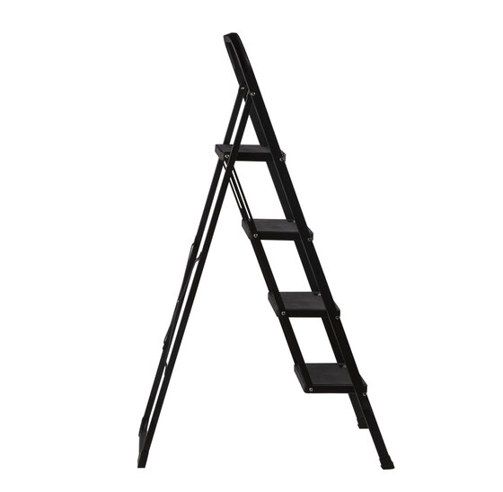 Kibani Keukentrapje Basic - 4 treden - huishoudtrap - keukentrap - opstapje - metaal - opvouwbaar - inklapbaar - zwart - antislip - stevig