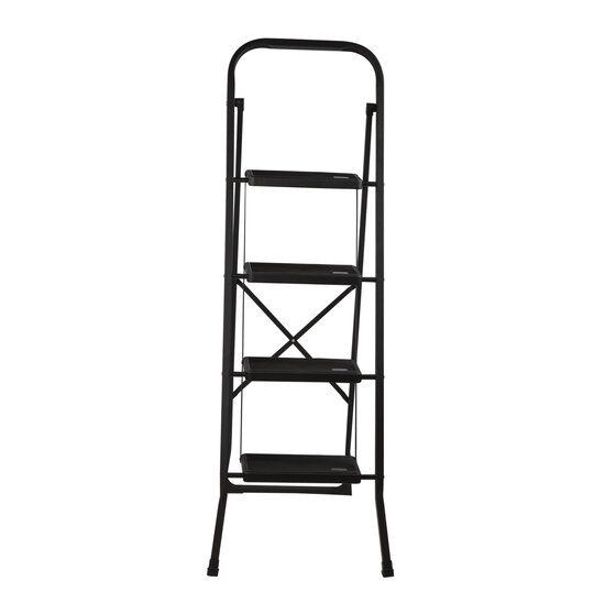 Kibani Keukentrapje Basic - 4 treden - huishoudtrap - keukentrap - opstapje - metaal - opvouwbaar - inklapbaar - zwart - antislip - stevig