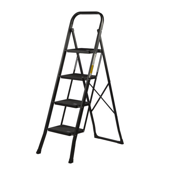 Kibani Keukentrapje Basic - 4 treden - huishoudtrap - keukentrap - opstapje - metaal - opvouwbaar - inklapbaar - zwart - antislip - stevig