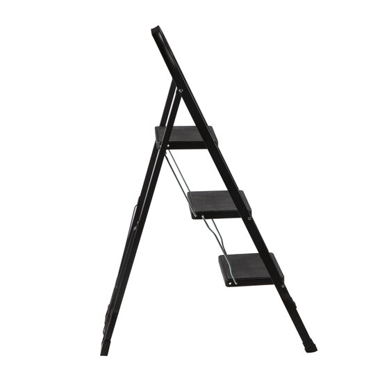 Kibani Keukentrapje Basic - 3 treden - huishoudtrap - keukentrap - opstapje - metaal - opvouwbaar - inklapbaar - zwart - antislip - stevig