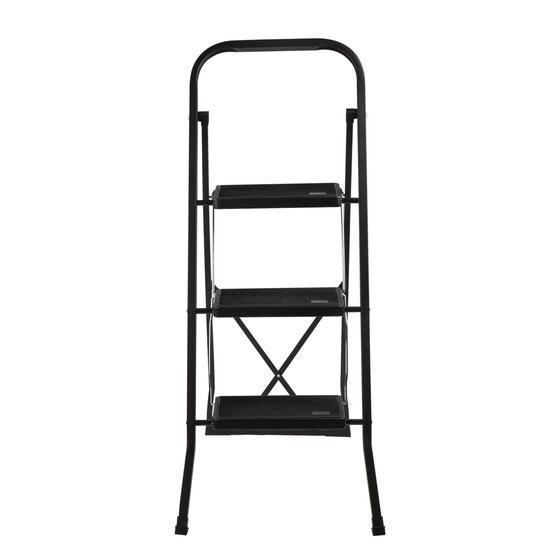 Kibani Keukentrapje Basic - 3 treden - huishoudtrap - keukentrap - opstapje - metaal - opvouwbaar - inklapbaar - zwart - antislip - stevig