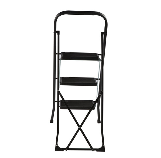 Kibani Keukentrapje Basic - 3 treden - huishoudtrap - keukentrap - opstapje - metaal - opvouwbaar - inklapbaar - zwart - antislip - stevig