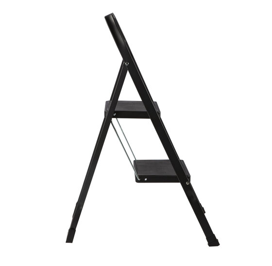 Kibani Keukentrapje Basic - 2 treden - huishoudtrap - keukentrap - opstapje - metaal - opvouwbaar - inklapbaar - zwart - antislip - stevig