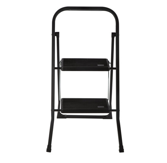 Kibani Keukentrapje Basic - 2 treden - huishoudtrap - keukentrap - opstapje - metaal - opvouwbaar - inklapbaar - zwart - antislip - stevig