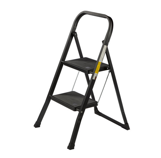 Kibani Keukentrapje Basic - 2 treden - huishoudtrap - keukentrap - opstapje - metaal - opvouwbaar - inklapbaar - zwart - antislip - stevig