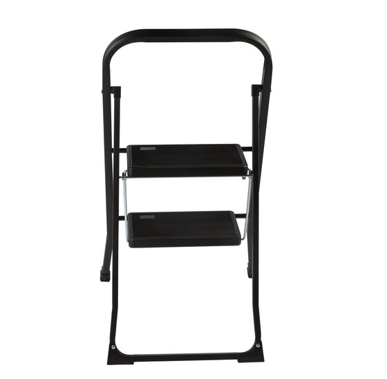 Kibani Keukentrapje Basic - 2 treden - huishoudtrap - keukentrap - opstapje - metaal - opvouwbaar - inklapbaar - zwart - antislip - stevig