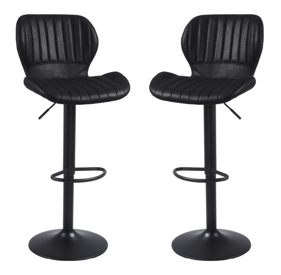 Barkruk Mike zwart - Barkrukken set van 2 - Barstoel Kruk - Barstoelen met rugleuning - Keukenstoel - Industrieel