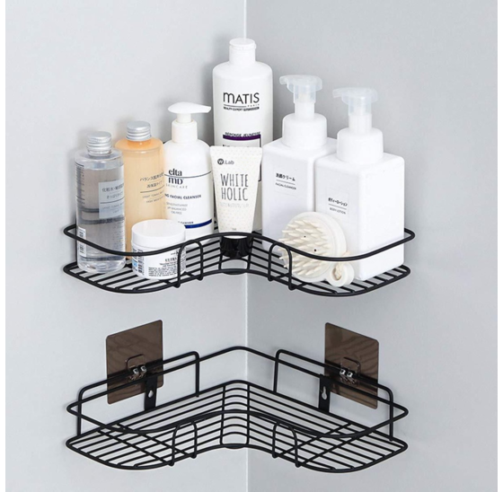 Alora Zelfklevend Doucherek - doucherek met zuignap - badrek - badkamer rek - opbergrek - keukenrek - doucherek hoek - zonder schroeven - doucherek hangend - doucherek zwart