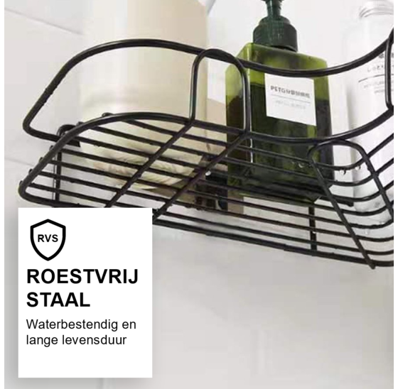 Alora Zelfklevend Doucherek - doucherek met zuignap - badrek - badkamer rek - opbergrek - keukenrek - doucherek hoek - zonder schroeven - doucherek hangend - doucherek zwart