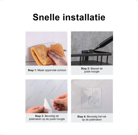 Alora Zelfklevend Doucherek - doucherek met zuignap - badrek - badkamer rek - opbergrek - keukenrek - doucherek hoek - zonder schroeven - doucherek hangend - doucherek zwart