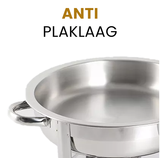 Alora Chafing Dish rond 4.5L - geschikt voor soep - buffet - voedsel verwamer - voedsel warmhouden - met deksel - buffetwarmer - roestvrij staal - chrome - 4.5 liter inhoud - warmhoudplaat - bain maria - warmhoudbakken - Warmhoudschalen