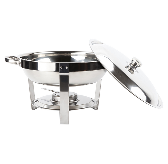 Alora Chafing Dish rond 4.5L - geschikt voor soep - buffet - voedsel verwamer - voedsel warmhouden - met deksel - buffetwarmer - roestvrij staal - chrome - 4.5 liter inhoud - warmhoudplaat - bain maria - warmhoudbakken - Warmhoudschalen