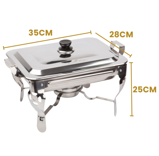 Alora Chafing Dish Chrome - Voedsel Verwamer - Voedsel Warmhouden - met Deksel - Buffetwarmer - Roestvrij Staal - Chrome - Warmhoudplaat - Bain Maria - Warmhoudbakken - 35 x 28 x 25cm - Warmhoudschalen