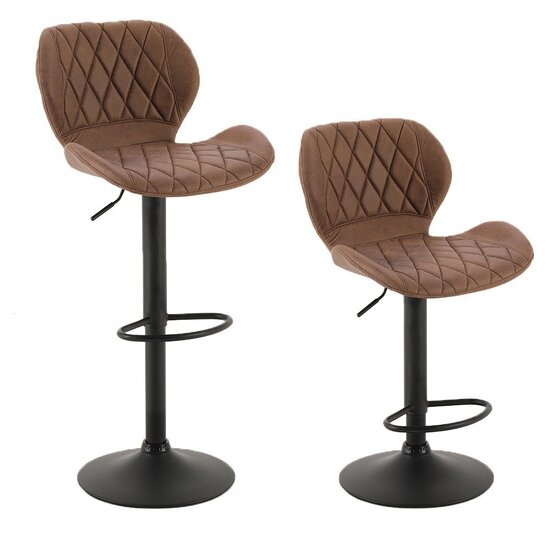 Barkruk met velvet bekleding en diamantstiksel bruin (set van 2)