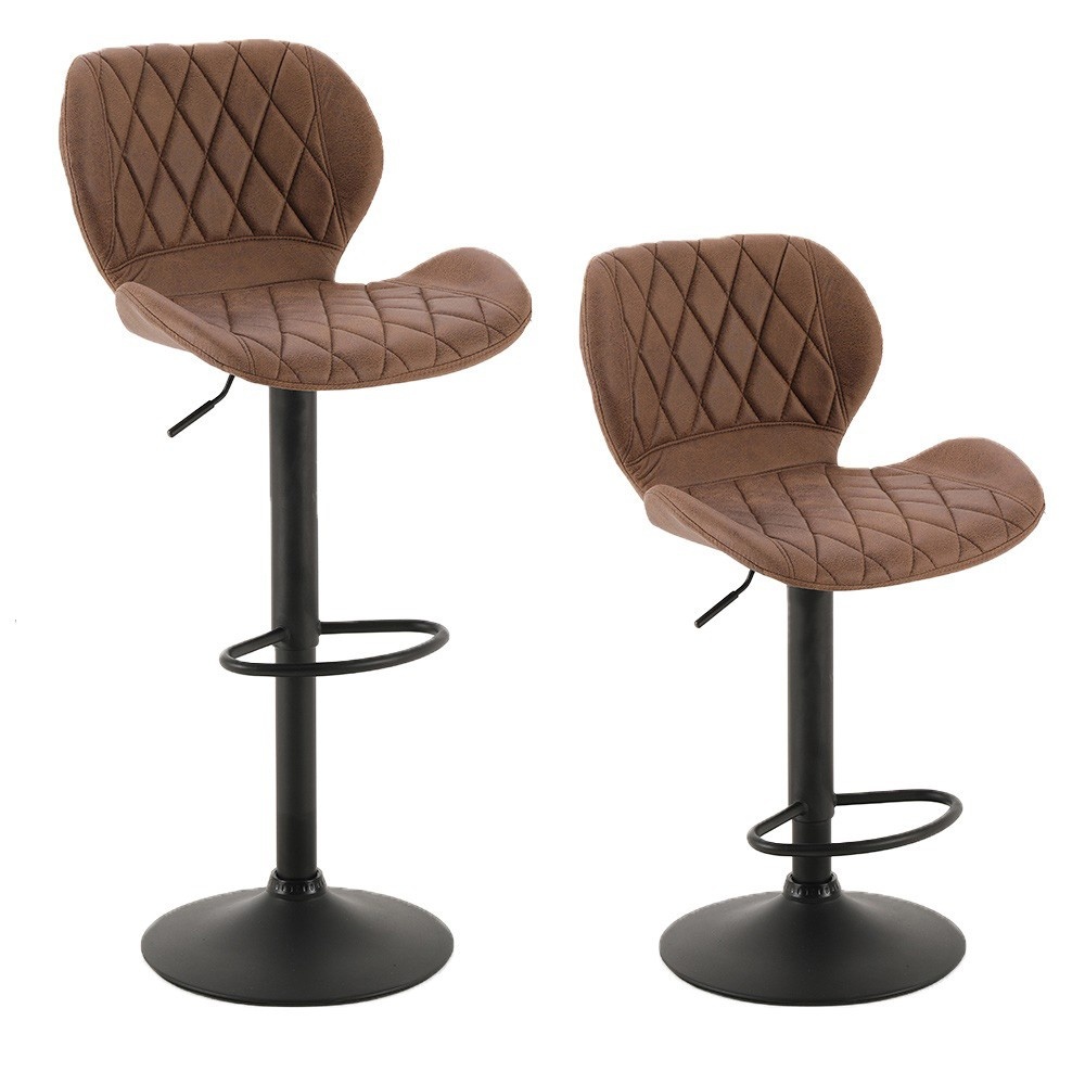 Barkruk met velvet bekleding en diamantstiksel bruin (set van 2)