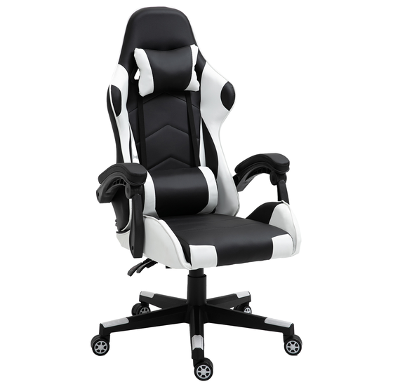 Ergonomische racing gamestoel met verstelbare armleuningen wit