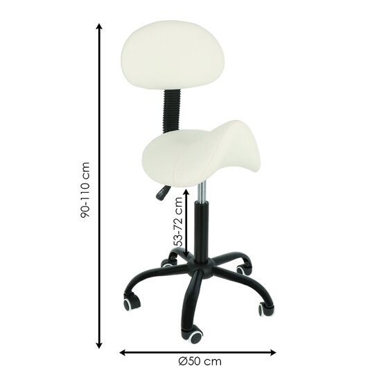 Ergonomische zadelkruk met verstelbare rugleuning wit in hoogte
