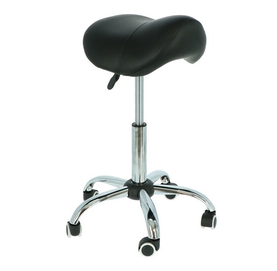 Ergonomische zadelkruk zwart met chromen onderstel en wielen