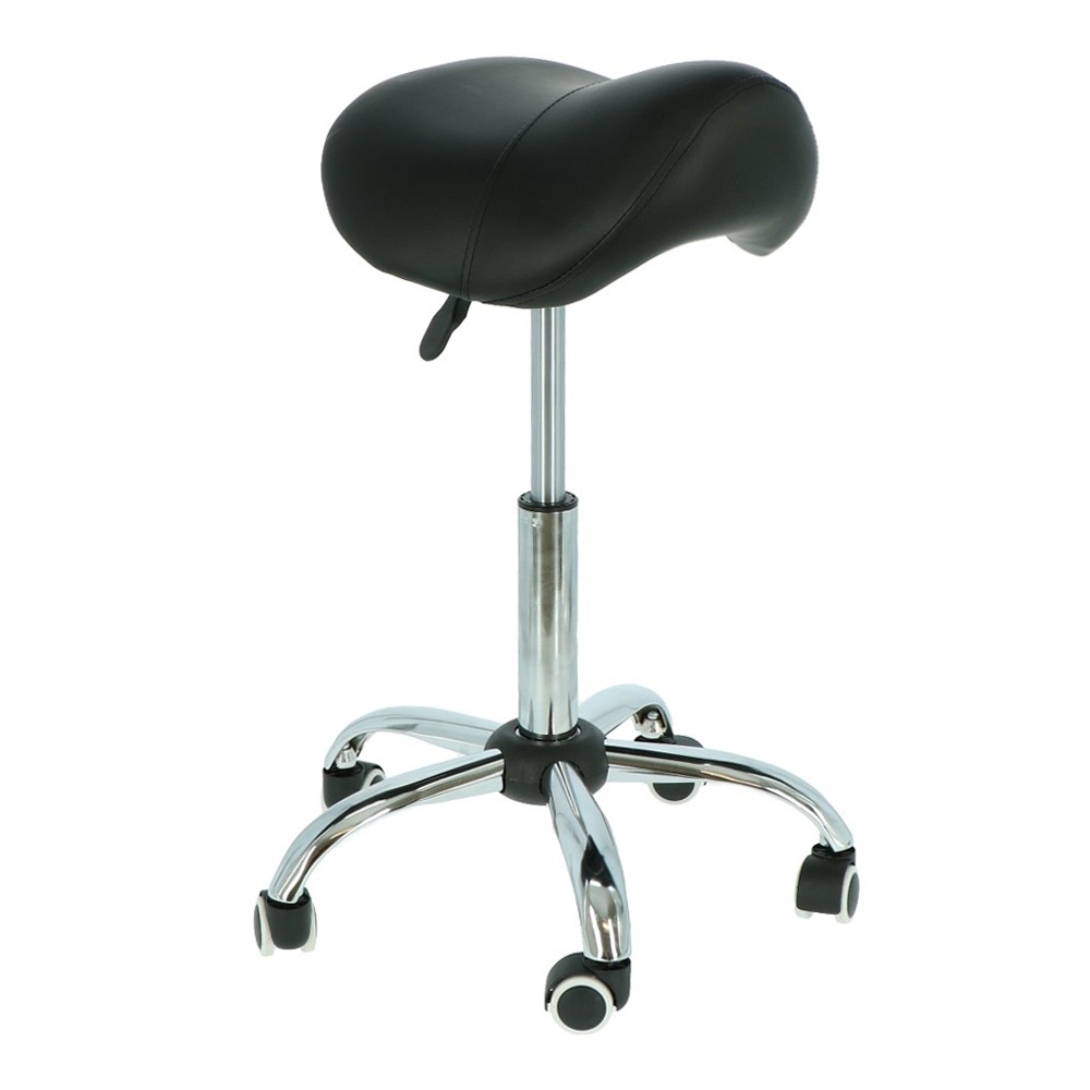 Ergonomische zadelkruk zwart met chromen onderstel en wielen