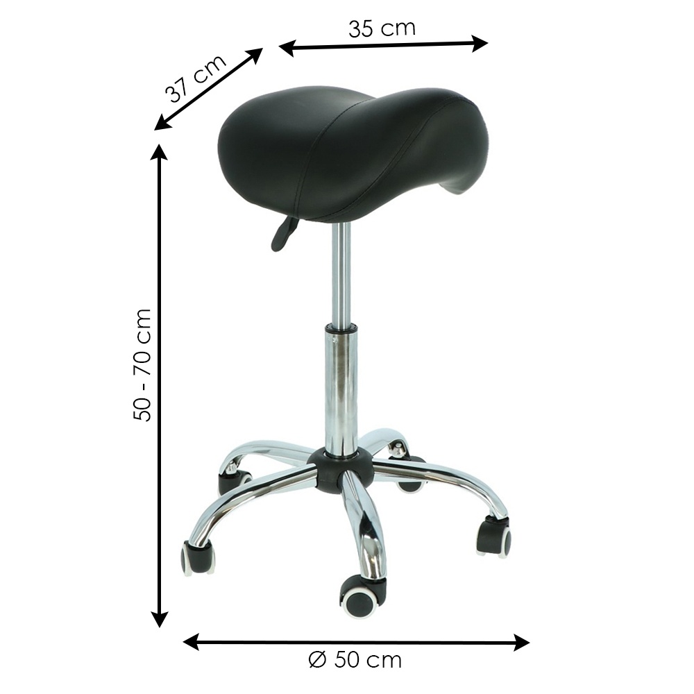Ergonomische zadelkruk zwart met chromen onderstel en wielen