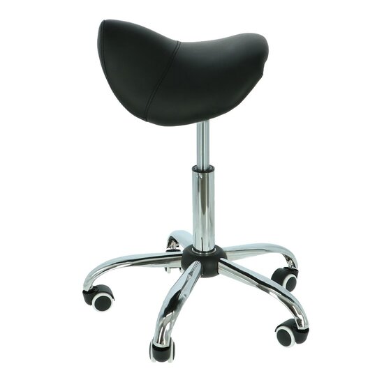 Ergonomische zadelkruk zwart met chromen onderstel en wielen
