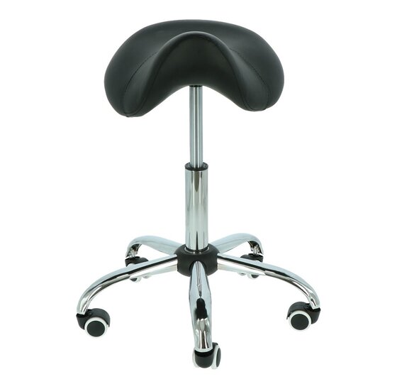 Ergonomische zadelkruk zwart met chromen onderstel en wielen
