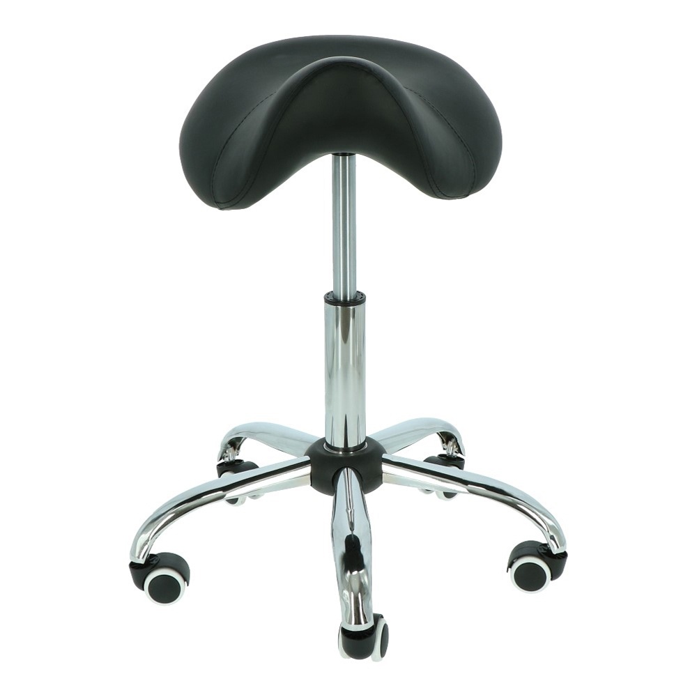 Ergonomische zadelkruk zwart met chromen onderstel en wielen