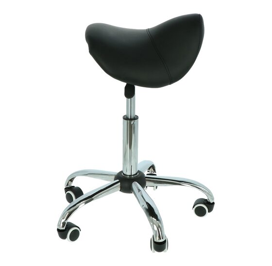 Ergonomische zadelkruk zwart met chromen onderstel en wielen