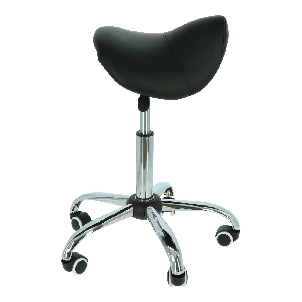 Ergonomische zadelkruk zwart met chromen onderstel en wielen