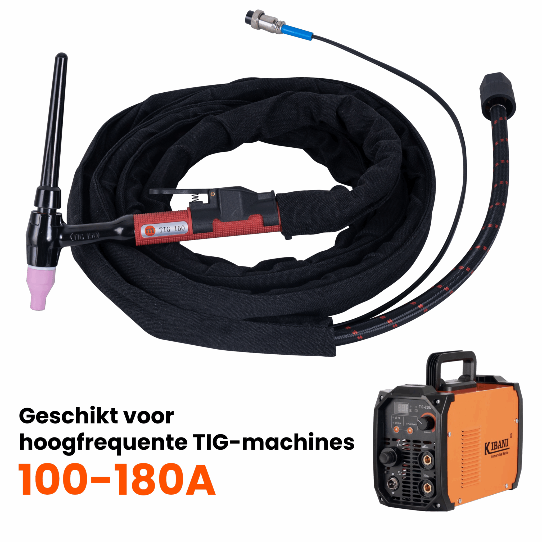 TIG-lastoorts hoogfrequent 100-180A, 2-polig, M16x1.5, 4 meter
