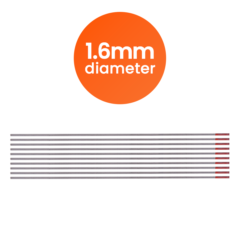 WT20 wolfraam laselektroden 1.6mm rood TIG DC - 10 stuks