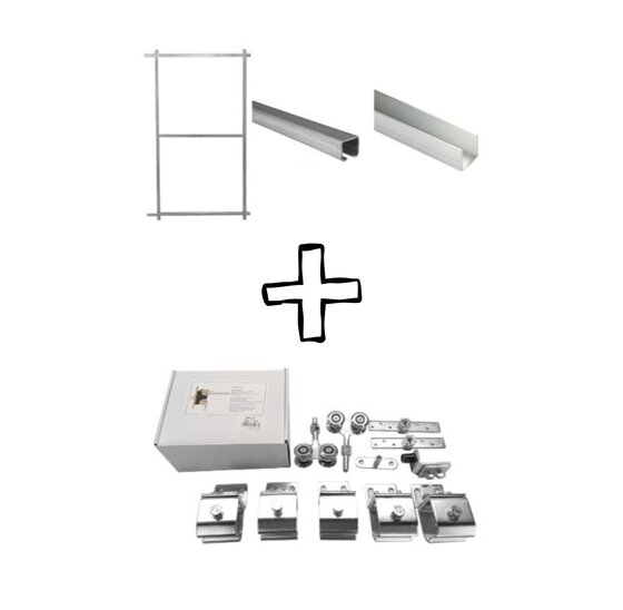 Wandbevestigingset voor schuifpoort - poortframe 1165x1900mm - aluminium U-profiel 1165mm - C-profiel 3000mm - inclusief onderstaande onderdelen - voor poorten tot 170kg