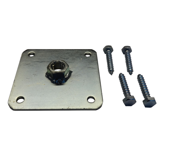 Betonpoer montageplaat 105x105mm met aangelaste M16 moer verzinkt