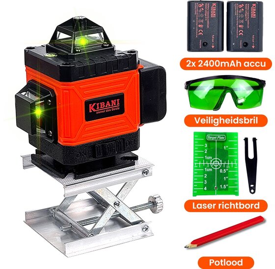 Professionele Kruislijnlaser met 16 Lijnen – Zelfnivellerend, 360° Projectie, Inclusief Accessoires en Draagkoffer
