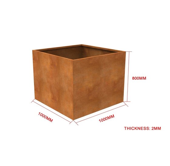 Vierkante Plantenbak 1000x1000x800 mm – Cortenstaal | Eenvoudige Montage