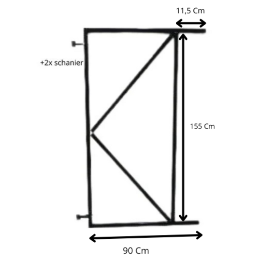 Poortframe 90x155cm verstelbaar staal 1.8mm zwart gepoedercoat