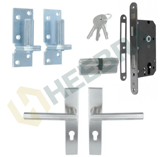 Complete Set voor Poortdeuren Luxe PC72 RVS – Inclusief Slot, Plaatduimen & Beslag