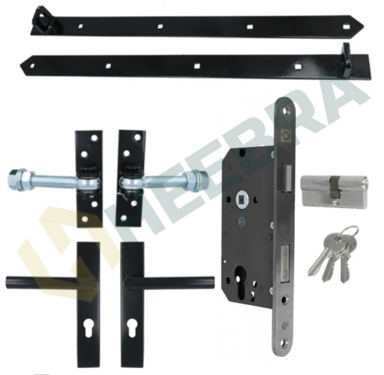 Complete Set voor Poortdeuren Breed PC72 Zwart – Inclusief Slot, Hengen & Beslag