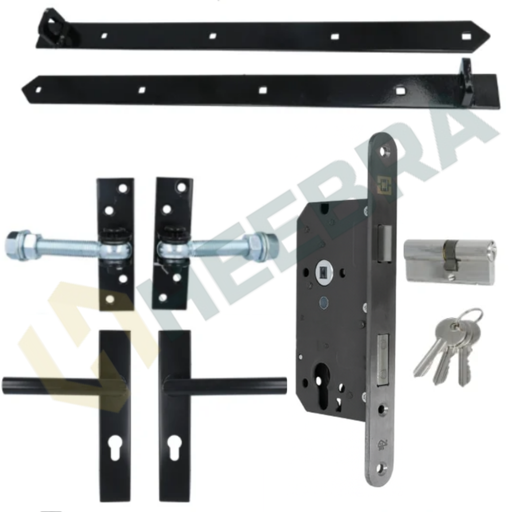 Complete Set voor Poortdeuren Breed PC72 Zwart – Inclusief Slot, Hengen & Beslag