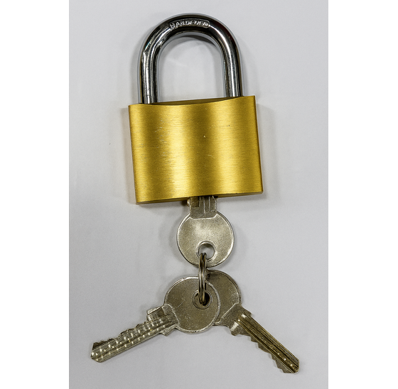 Hangslot 50x40 mm [16 mm] – Messing hangslot met geharde stalen beugel en 3 sleutels