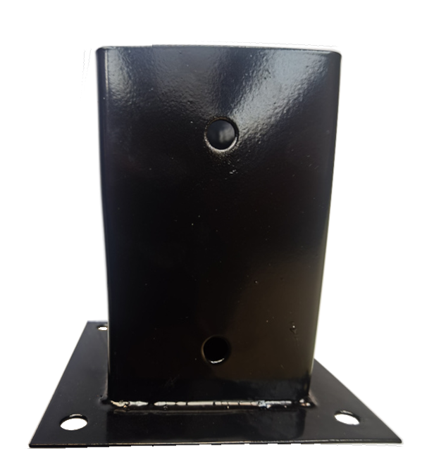 Zwarte paalhouder met plaat 150x150 mm voor stevige montage van houten palen