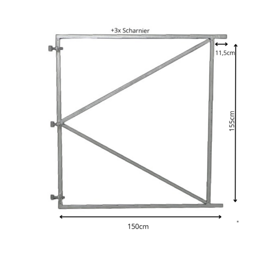 Verstelbaar poortframe 150x155cm vuurverzinkt met 3x scharnier