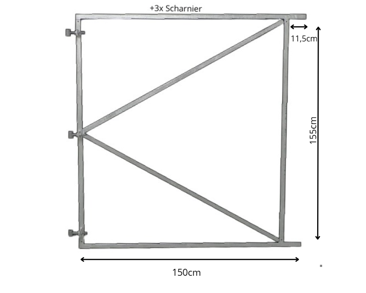 Verstelbaar poortframe 150x155cm vuurverzinkt met 3x scharnier