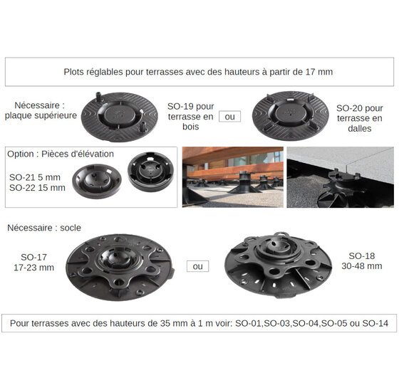 Verstelbare terrasdrager 30–48 mm voor tegels en hout met 300 cm² steunoppervlak en 800 kg draagvermogen