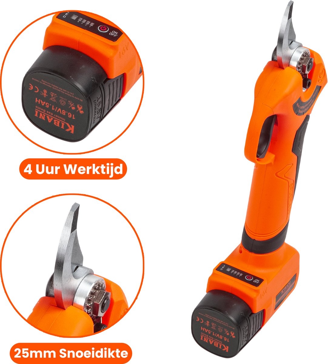 Kibani Accu Takkenschaar 16.8V incl. 2 accu's en extra set mesjes