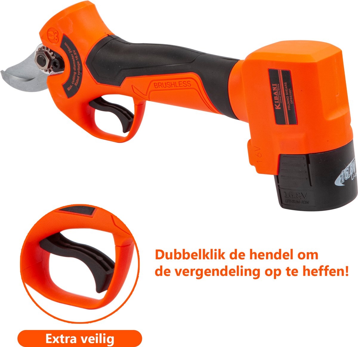 Kibani Accu Takkenschaar 16.8V incl. 2 accu's en extra set mesjes